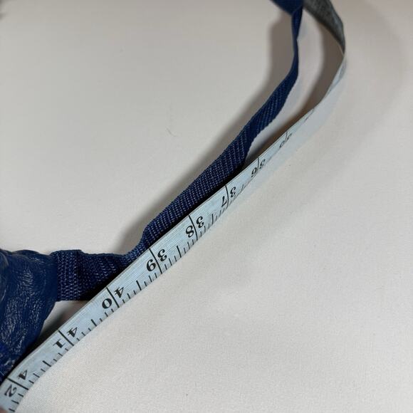 Vintage 100% Leather 90s Mod Grunge Punk Belt Bag Fanny Pack - Blue Adjustable - Picture 9 of 11